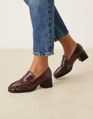エイソス レディース シューズ スリッポン・ローファー ローファー ヒール ASOS DESIGN Siren mid heel loafers Burgundy バーガンディのサムネイル