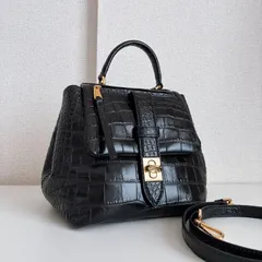 ERMANNO SCERVINO ／ エルマンノ シェルビーノ クロコ型押し 2way ショルダーバッグ ハンドバッグ ゴールド金具 ロゴ ブラックのサムネイル