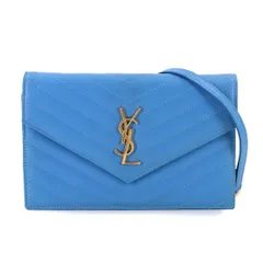 新品同様 サンローラン SAINT LAURENT カサンドラ エンベロープ チェーン ウォレット 長財布 レザー ブルー 393953 ゴールド 金具 90314156のサムネイル