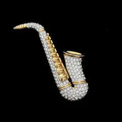 美品★ SWAROVSKI スワロフスキー ブローチ サックス 学期 吹奏楽 SAX クリスタル