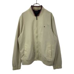 TOMMY HILFIGER トミーヒルフィガー ロゴ刺繍 ナイロン ジップ ブルゾン L ホワイト系 裏メッシュ メンズ 古着
