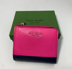 【美品・箱付き】kate spade ケイトスペード 二つ折り財布 コンパクトウォレット ミニ財布 バイカラー ショッキングピンク ネイビー 紺 サフィアーノレザー L字ファスナー レディース ブランド財布のサムネイル