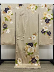 振袖 仮絵羽 舞台衣装 刺繍 金彩 正絹 未仕立て品 八掛付き MOK945 