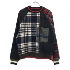 Desigual デジグアル ウールブレンド チェック 長袖 切替 ニット XS ブラック系 セーター メンズ 古着のサムネイル