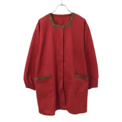 KENZO ケンゾー 90s 日本製 オールド 刺繍 花柄 長袖 カーディガン レッド 日本エプロン協会 割烹着 レディース 古着のサムネイル
