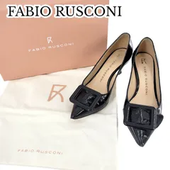 【美品】ファビオルスコーニ FABIO RUSCONI パンプス スクエアバックル ポインテッドトゥ ヒール エナメル 本革 レディース 黒 ブラック 35のサムネイル