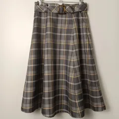 ルゥデ Rewde 共布ベルト付きチェック柄フレアスカート（ロング丈） 【S】 グレー系／灰系 チェック柄のサムネイル