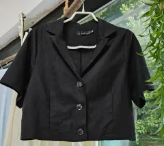 新商品 リネン/麻 ブラック 半袖 ジャケット(66)のサムネイル
