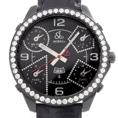 電池交換済 JACOB&Co. ジェイコブ ファイブタイムゾーン ダイヤベゼル JC-2BCDAD ダイヤモンド デイト 黒 ブラック SS ステンレス 純正尾錠 純正ベルト メンズ クォーツ 5タイム【6ヶ月保証】【腕時計】【中古】のサムネイル