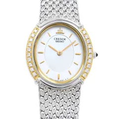 電池交換済 SEIKO セイコー クレドール ダイヤベゼル 5A70-3000 ダイヤモンド 白 ホワイトシェル K18YG イエローゴールド SS ステンレス コンビ レディース クォーツ【6ヶ月保証】【腕時計】【中古】のサムネイル