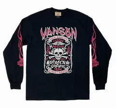 VANSON バンソン 886V193 モーターサイクル スカル ロングTシャツ (長袖T) BLACK ロンT Cottonのサムネイル