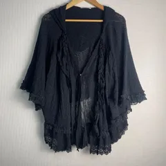 axes femme アクシーズファム レースボレロ フリルカーディガン ドルマンカーディガン レース切替 ポンチョ風 五分袖 羽織り 透かし編み フェミニン ブラック サイズM NB250のサムネイル