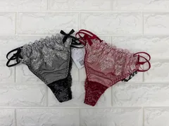 【フォロー特典クーポン配布中】🍑新品未使用 Tバックショーツ 2枚セット大人セクシー レース Lサイズ ブラック＆ワイン レディース【倉庫B】のサムネイル