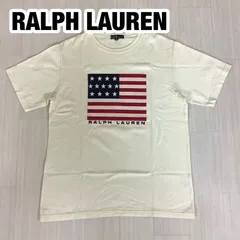 【美品】【希少】【90s】 RALPH LAUREN ラルフローレン 星条旗 ビッグプリント Tシャツ 160cm アイボリー ジュニアサイズ 着丈63cm 肩幅42cm 身幅(脇下)48cm 袖丈21cm【古着】のサムネイル