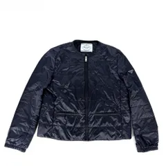 【大決算】 プラダ ブルゾン レディース ノーカラーダウンジャケット アウター 服 トライアングルロゴ アパレル PRADA 44 ネイビー 紺 シルバー金具  ポリアミド   春 秋 美品【中古品】のサムネイル