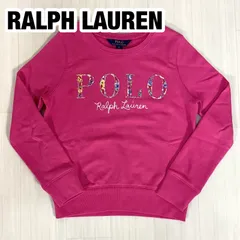 【美品】POLO RALPH LAUREN ポロラルフローレン ビッグロゴ スウェット トレーナー サイズM(8-10) キッズサイズ 140cm ピンク 着丈47cm 肩幅32cm 身幅(脇下)40cm 袖丈52cm【古着】のサムネイル