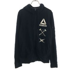 Reebok リーボック プリント 長袖 ジップパーカー M ネイビー メンズ 古着