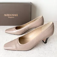 【未使用級】アキラオーサキエレガンス Akira Osaki Elegance ブティックオーサキ パンプス スクエアトゥ ベージュ レザー 本革 22.5cm 日本製 切り替えデザイン ミドルヒール ローヒール 痛くない 歩きやすい ビジネスのサムネイル