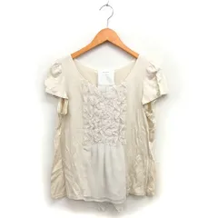 メルローズ MELROSE フリル ブラウス リボン ボートネック シフォン 半袖 ベージュ /NT32のサムネイル