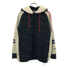 Champion チャンピオン ボアフード 中綿ジャケット M ネイビー×グレー レディース 古着のサムネイル