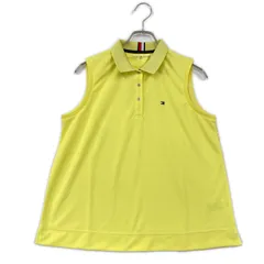 中古 レディース トミーヒルフィガーゴルフ TOMMY HILFIGER GOLF ノースリーブ LL イエロー 黄 ポロシャツ ボーダーのサムネイル