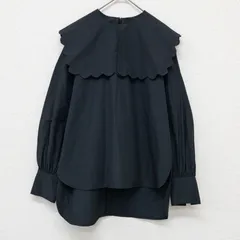 trefle トレフル ブラウス ビッグカラー セーラー スカラップ フリル パフスリーブ ポリエステル コットン ブラック レディース F b02598のサムネイル