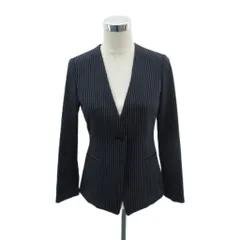 ニューヨーカー NEWYORKER ノーカラージャケット 上着 9AR 紺 ネイビー オフホワイト ストライプ柄 ミドル丈 /HO56 ■GY70のサムネイル