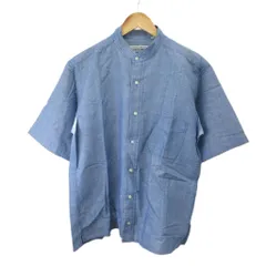 ユナイテッドアローズ ブルーレーベル UNITED ARROWS BLUE LABEL シャツ 麻 リネン L ブルー バンドカラー 半袖 胸ポケット /NP ■ECC007のサムネイル