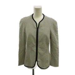 エンポリオアルマーニ EMPORIO ARMANI ジャケット 上着 38 白 ホワイト 黒 ブラック ボーダー柄 ノーカラー 長袖 /KKのサムネイル