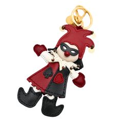 PRADA プラダ キーチャーム ピエロ サフィアーノレザー ブラック レッド ホワイト キーホルダー ROSSO NERO トライアングルロゴ マルチカラー ゴールドカラー金具 (30631)