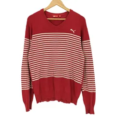 プーマ PUMA ロゴ 刺繍 Vネック ボーダー ニット メンズ import：M のサムネイル