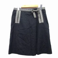 キャシャレル cacharel 台形 スカート 膝丈 総柄 リボン テープ ボーダー 柄 タック 綿混 36 ブラック 黒 /HT25のサムネイル