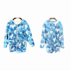 グラニフ graniph ボアコート リバーシブル ジップアップ 総柄 F 青 ブルー ベージュ /RTのサムネイル