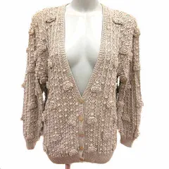 カネコイサオ KANEKO ISAO カーディガン ニット Vネック 肩パッド 花モチーフ 長袖 ベージュ /YKのサムネイル