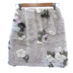 ウィルセレクション WILLSELECTION 台形スカート ミニ フェイクファー 花柄 S ベージュ /AUのサムネイル