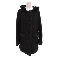 クレージュ courreges ノーカラーコート フェイクスエード フェイクファー フード 40 黒 ブラック /JS ■ECD001のサムネイル