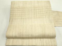夏の麻『長沙上布』名古屋帯◇スクイ手織り□横段◇生成り色□着物