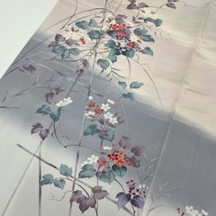 D97 夏着物 訪問着 手描き花模様 絽 正絹 しつけ糸付き未使用極美品