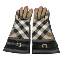 BURBERRY バーバリー 手袋 羊革 ラムレザー ノバチェック柄 グローブ ベルト付き 切替 ベージュ メンズ レディース 【中古】のサムネイル