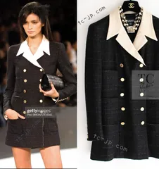 シャネル コート ジャケット CHANEL 黒 ブラック アイボリー ダブル ココボタン サマー 春夏 カール・ラガーフェルド 貴重 超美品 42のサムネイル