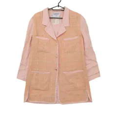 CHANEL シャネル テーラードジャケット リネン チェック柄 ツイード アウター ココマークボタン 肩パッド パステルピンク 42【L】 レディース 【中古】のサムネイル