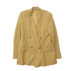 Aquascutum アクアスキュータム テーラードジャケット シルク100％ ショールカラー ダブルブレスト ボックスシルエット 肩パッド フラップポケット 総裏地 イエロー 11【L】 メンズ 【中古】のサムネイル