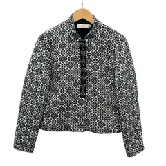 TORY BURCH(トリーバーチ) ジャケット サイズ4 S レディース美品  - ネイビー×白 長袖/ビジュー/ジップアップ/春/秋のサムネイル