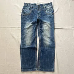 00s　archive　LOLITA JEANS　ロリータジーンズ　グラデーション　ハチノス　フェード感　ダメージ・ビンテージ加工　ワイドストレートデニム　ジーンズ　ロゴ刻印入りボタン　飾りステッチ　フラップポケット　腰履き　34　Y2K　平成ギャル　グランジのサムネイル