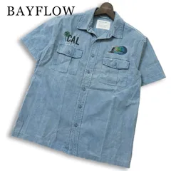 BAYFLOW ベイフロー 春夏★ 麻 リネン 長袖 サーフ刺繍 ウォッシュ加工 インディゴ ワーク シャツ Sz.3 メンズのサムネイル