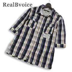 RealBvoice リアルビーボイス 春夏★ ロゴ刺繍 五分袖 チェック柄 ワーク シャツ Sz.L メンズのサムネイル