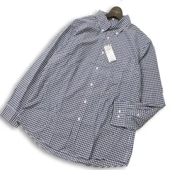 新品 未使用★ TOPVALU トップバリュ イオン 長袖 ギンガム チェック ボタンダウン シャツ 大きいサイズ Sz.XL メンズ 紺のサムネイル