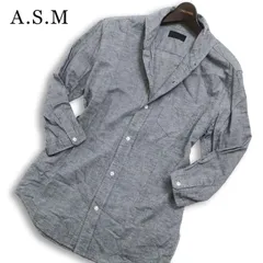 A.S.M アトリエサブ メン 春夏★ 麻 リネン混 七分袖 シャンブレー スリム シャツ Sz.50 メンズ 灰 グレー ASMのサムネイル