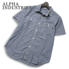 ALPHA INDUSTRIES アルファ 春夏★ 半袖 シャンブレー ロゴプリント ワーク シャツ Sz.L メンズのサムネイル