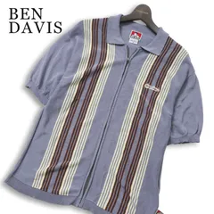 BEN DAVIS ベンデイビス 春夏★ レーヨン ニット 半袖 ストライプ ジップ シャツ ブルゾン Sz.M メンズのサムネイル